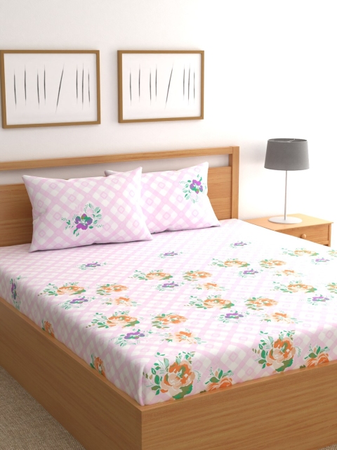 

Raymond Home Pink & White Floral 200 TC Cotton 1 King Bedsheet with 2 Pillow Covers