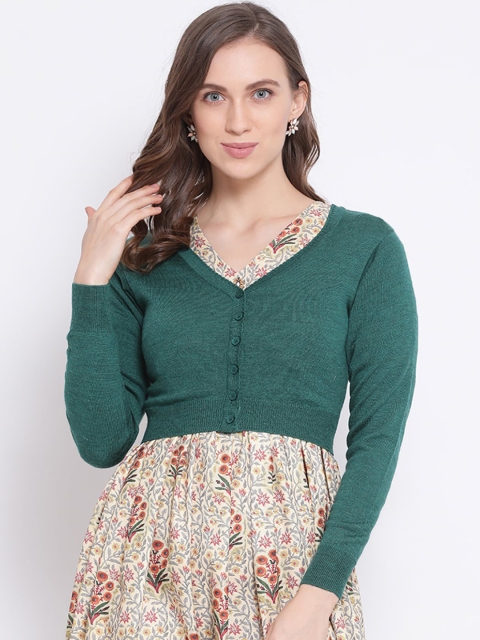 

Monte Carlo Women Green Solid Crop Cardigan Sweater