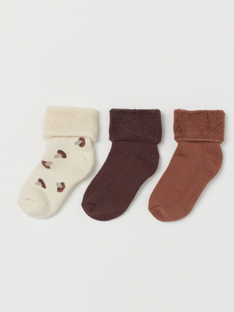 

H&M Unisex Kids Off-White & Brown 3-Pack Terry Socks