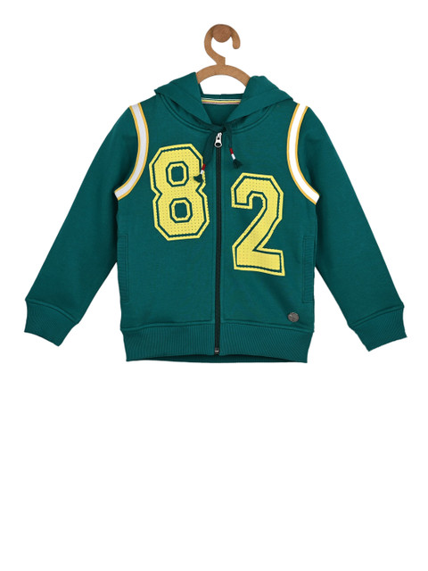 

Stupid Cupid Boys Green & Yellow Printed Hooded Sweatshirt