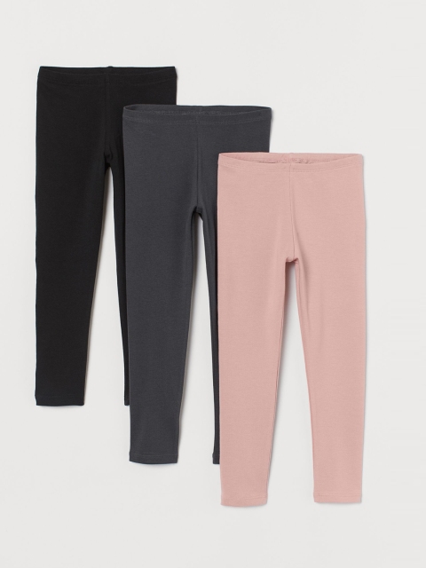 

H&M Girls 3-Pack Solid Jersey Leggings, Grey