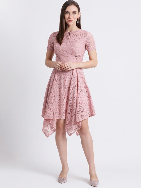 

Zink London Women Pink Self Design Fit and Flare Dress