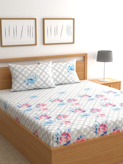 

Raymond Home White & Print Floral 200 TC Cotton 1 King Bedsheet with 2 Pillow Covers