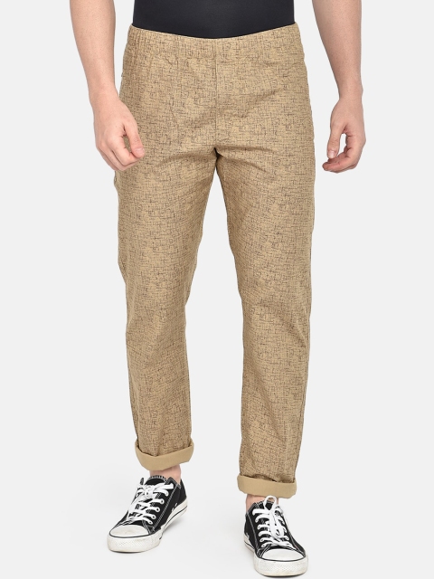 beevee Men Beige Abstract Printed Straight-Fit Track Pants