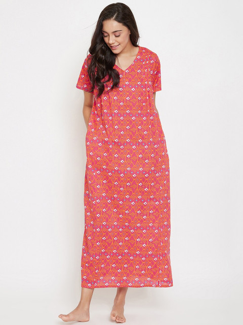 

The Kaftan Company Red Printed Nightdress