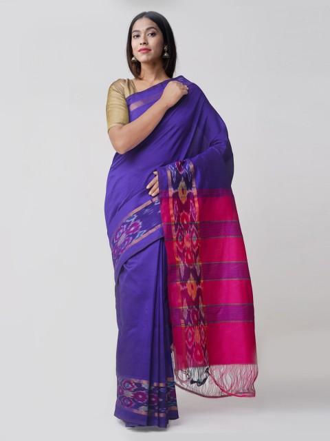 

Unnati Silks Blue & Pink Silk Cotton Woven Design Handloom Kanjeevaram Saree