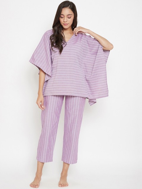 

The Kaftan Company Women Purple & White Striped Night Suit