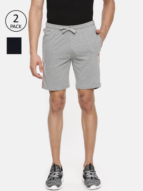 

Dollar Men Pack Of 2 Solid Regular Fit Regular Shorts, Grey