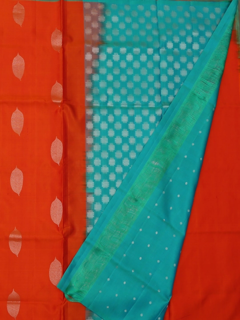 

Pothys Orange & Blue Pure Silk Woven Design Saree