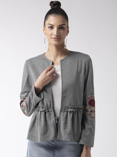

Madame Women Black Printed Tailored Jacket