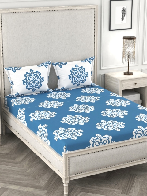 

URBAN SPACE Blue & White Ethnic Motifs 120 TC Cotton 1 Queen Bedsheet with 2 Pillow Covers