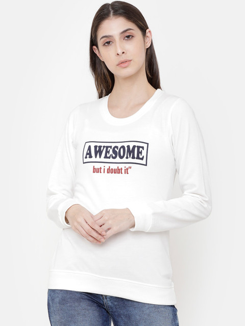 

ELEGANCE Women White Printed Sweatshirt