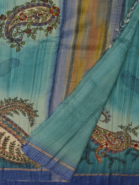 

Pothys Blue & Mustard Jute Silk Woven Design Tussar Handloom Saree