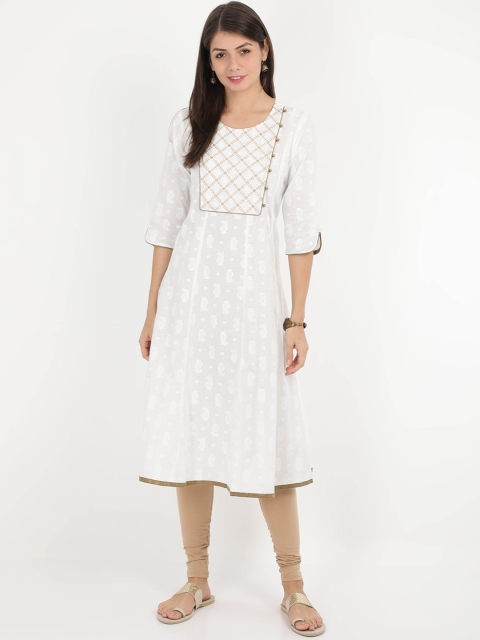 

Alena Women White & Gold-Toned Yoke Design A-Line Kurta