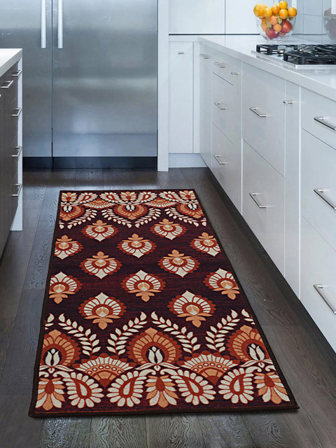 

RUGSMITH Brown & White Floral Printed Premium Qualty Anti-Skid Floor Runner