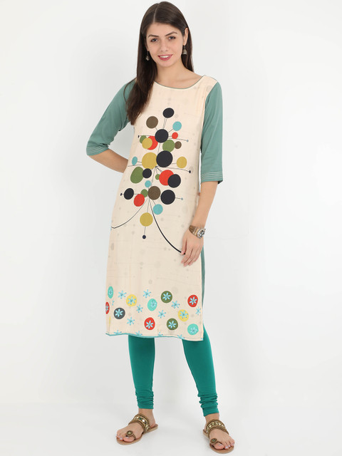

Alena Women Beige & Green Colourblocked A-Line Kurta