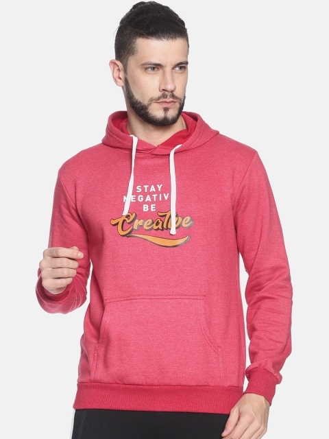 

Campus Sutra Men Pink Printed Hooded Sweatshirt