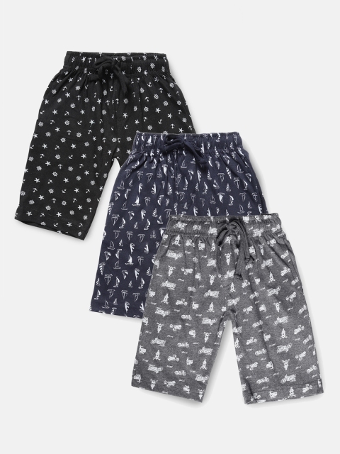 Urban Dog Boys Pack Of 3 Printed Regular Fit Regular Shorts, Navy blue