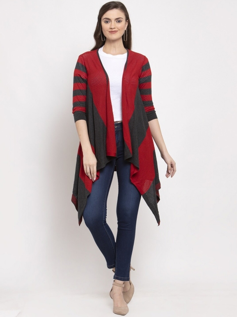 

Kalt Women Red Colourblocked Open Front Shrug