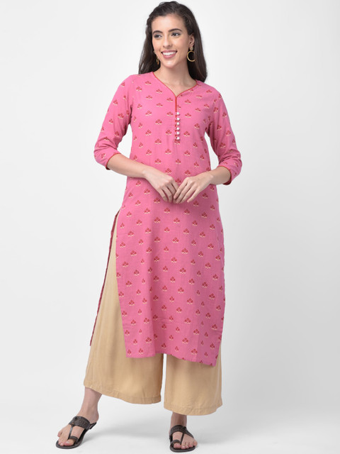

aayusika Women Pink Printed Straight Kurta