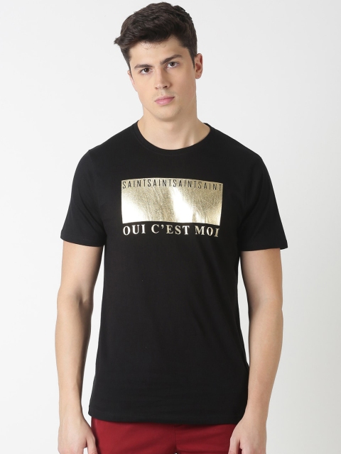 

Blue Saint Men Black & Gold-Coloured Printed Round Neck T-shirt
