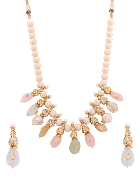 

Shoshaa Women Gold-Plated Off-White & Pink Stone-Studded Pearl Beaded Jewellery Set