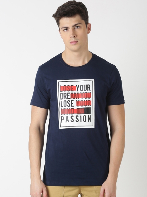 

Blue Saint Men Navy Blue& White Printed Round Neck T-shirt