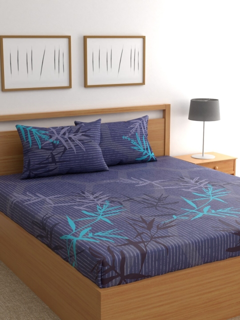

Raymond Home Navy Blue Floral 200 TC Cotton 1 King Bedsheet with 2 Pillow Covers