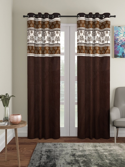 

VRINDA Brown & Cream-Coloured Set of 2 Floral Printed Door Curtains