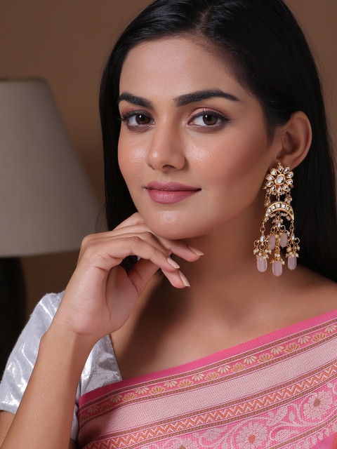 

Shoshaa Pink Gold-Plated Kundan Contemporary Jhumkas