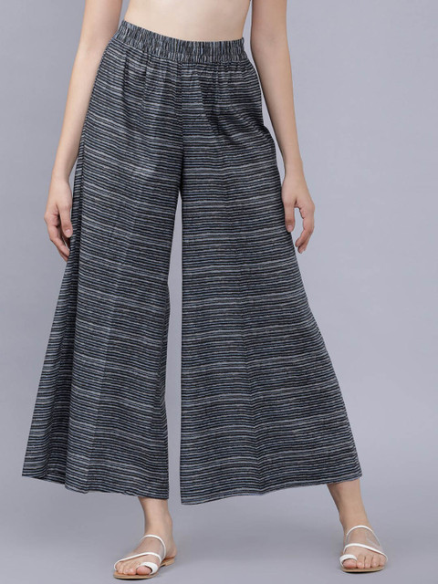 

Vishudh Women Black Striped Flared Palazzos