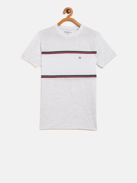 

Crimsoune Club Boys White Striped Round Neck T-shirt