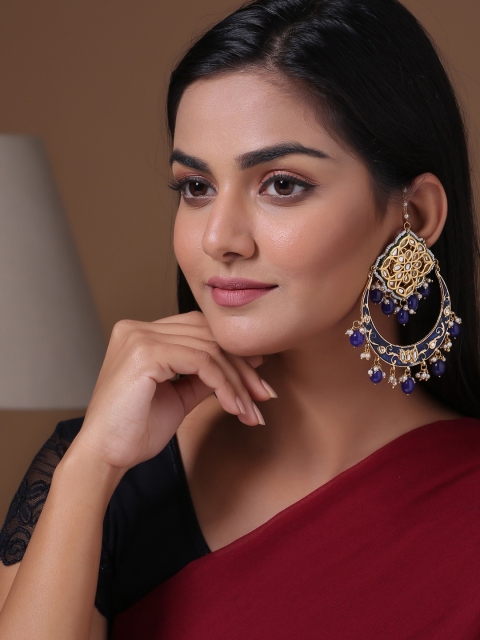 

Shoshaa Blue & Gold-Plated Kundan Classic Chandbalis