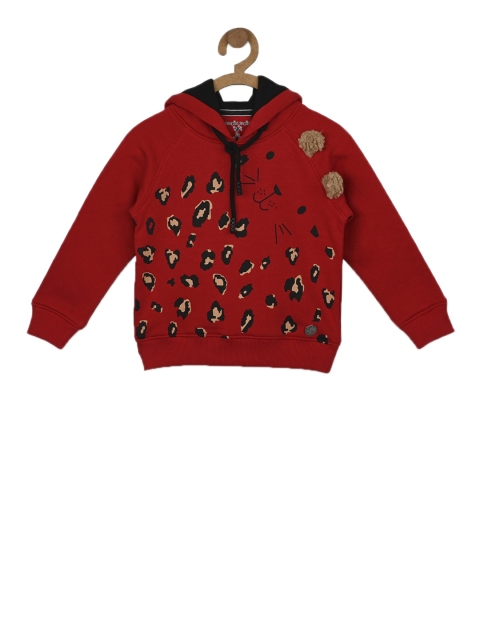 

Stupid Cupid Boys Red & Black Printed Hooded Sweatshirt