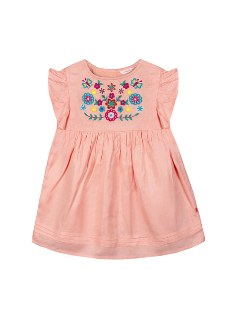 

Budding Bees Girls Peach-Coloured Embroidered Fit and Flare Dress