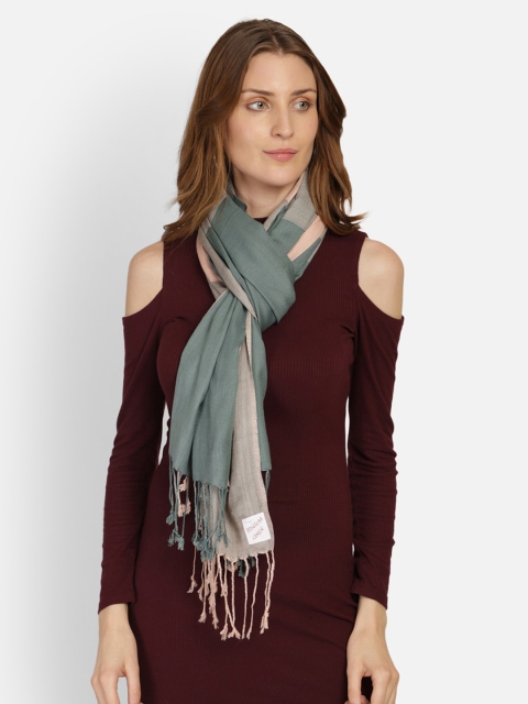 

Anekaant Women Sea Green & Pink Colourblocked Stole