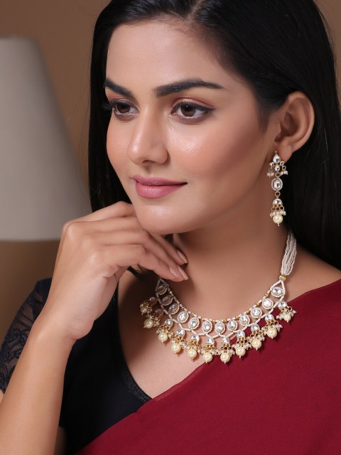 

Shoshaa Gold-Plated & White Kundan-Studded Jewellery Set