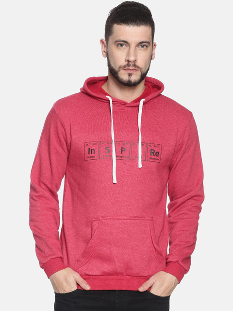 

Campus Sutra Men Pink Printed Hooded Sweatshirt