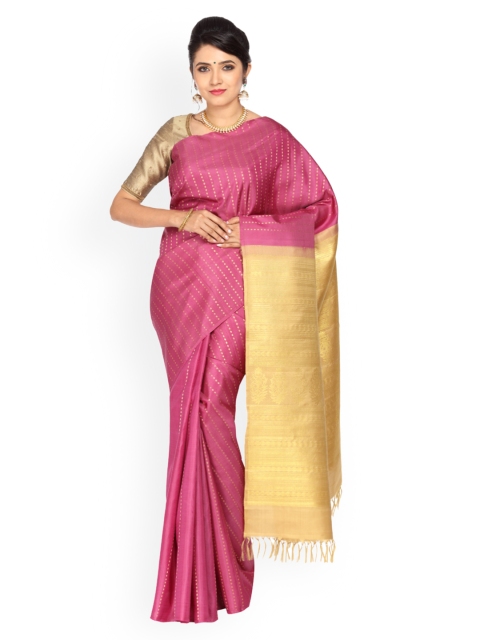 

Vijayalakshmi Silks Pink & Beige Pure Silk Striped Kanjeevaram Saree