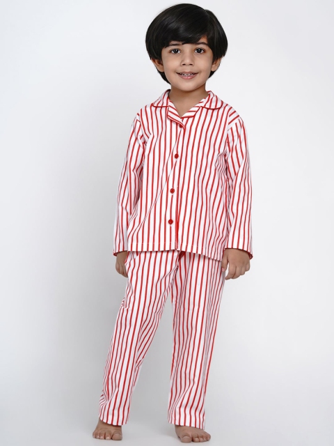 

berrytree Unisex Kids Red & White Organic Cotton Printed Night suit