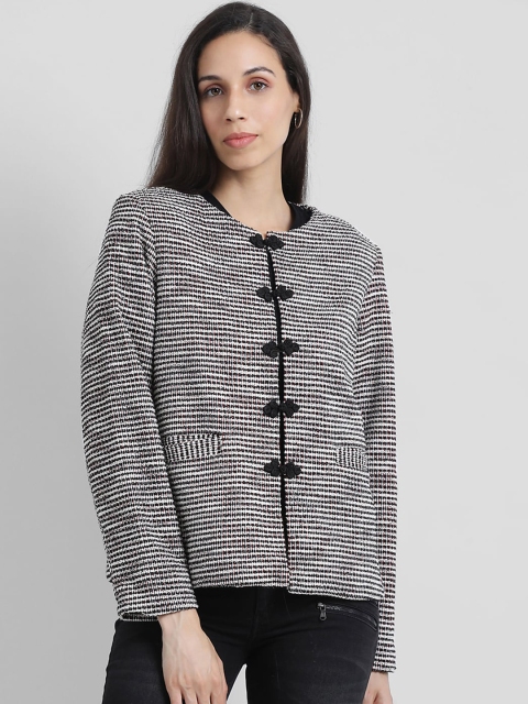 

Zink London Women Black Self Design Open Front Jacket