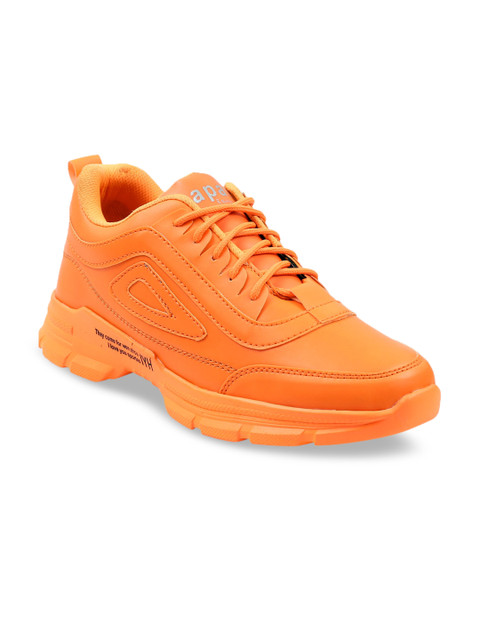 

ZAPATOZ Men Orange Solid Mid-Top Sneakers