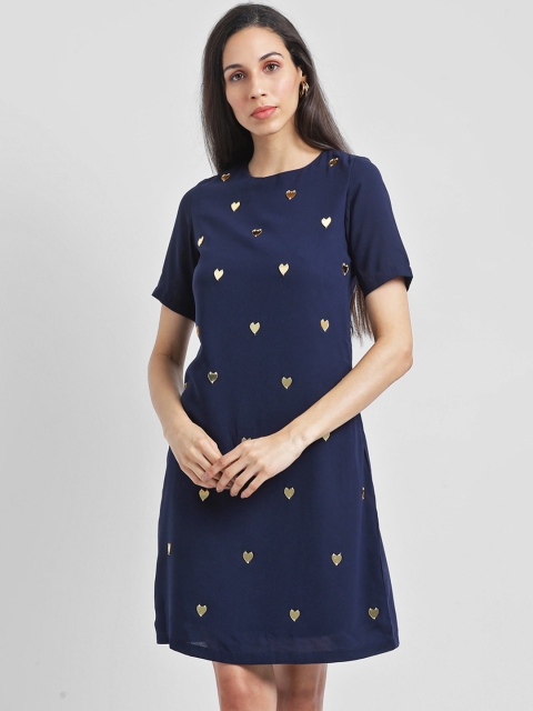 

Zink London Women Navy Blue Embellished A-Line Dress