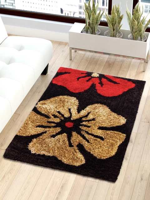 

Story@home Brown & Purple Floral Shaggy Anti-Skid Fur Carpet