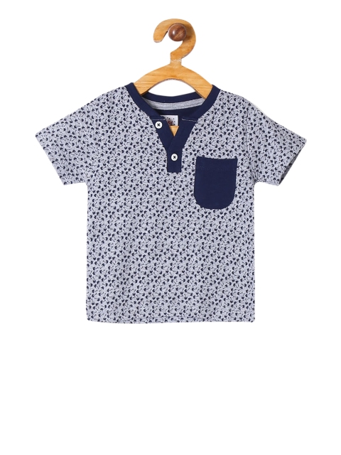 

Donuts Infant Boys Grey & Navy Blue Floral Printed Henley Neck T-shirt