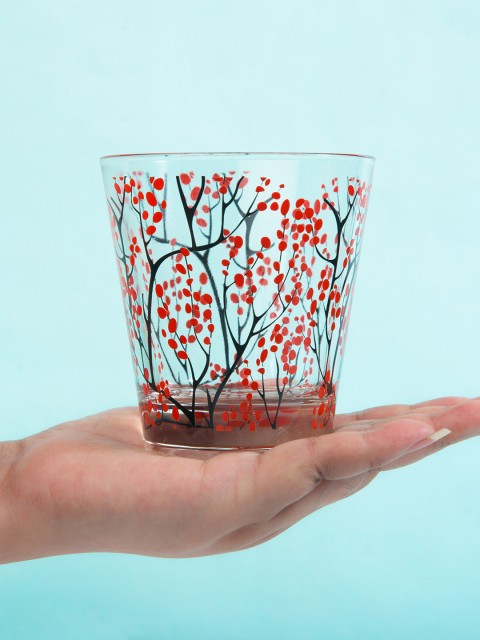 

Bigsmall Set Of 6 Transparent & Red Sakura Printed Beer Glasses