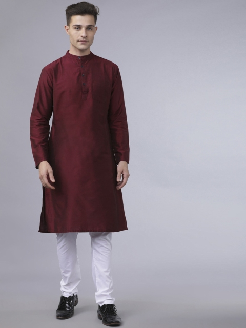 

Svanik Men Maroon Solid Straight Kurta