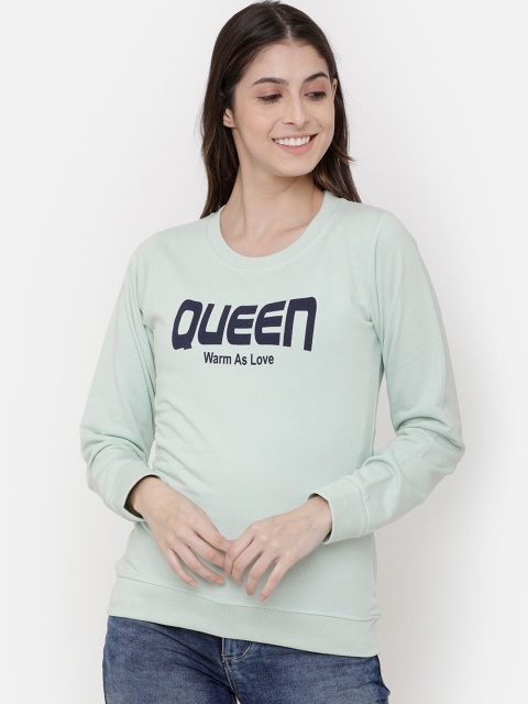 

ELEGANCE Women Sea Green Printed Pullover Sweatshirt