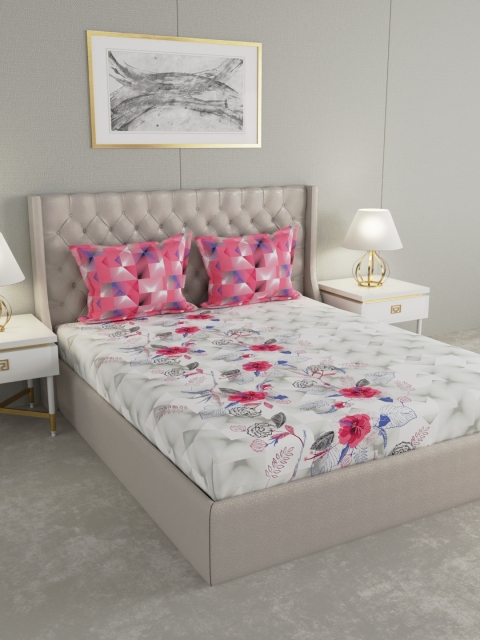 

Raymond Home White & Grey Floral 144 TC Cotton 1 King Bedsheet with 2 Pillow Covers