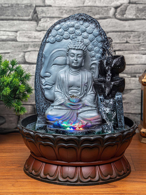 

TIED RIBBONS Grey & Brown Buddha Water Fountain With LED Light